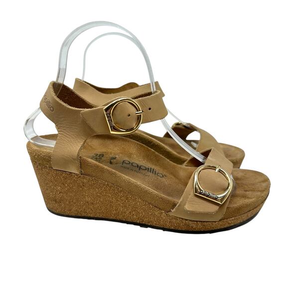 Birkenstock Papillio Soley Wedge‎ Sandals Nubuck Leather Beige Tan 38 US 7 7.5 - Picture 4 of 14